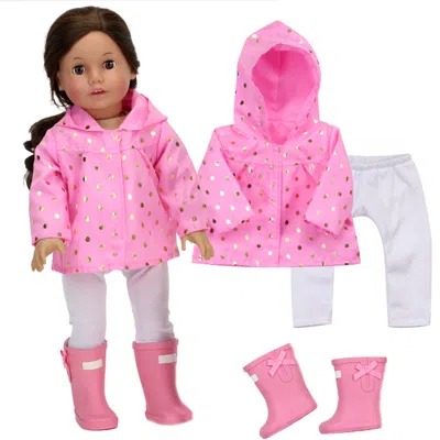 Teamson Sophia's Polka Dot Rain Jacket, Leggings, Wellies Set For 18" Dolls, Pink