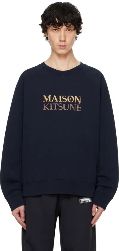 Shop Maison Kitsuné Navy Gradient '' Oversize Sweatshirt In P480 Navy