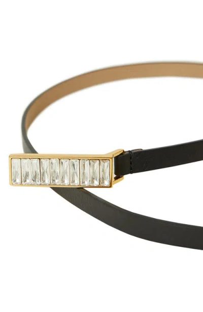 B-low The Belt Ava Crystal Buckle Leather Belt In Black Gold
