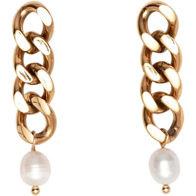St. Moran Freshwater Pearl Chain Drop Earrings In White