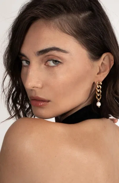 St. Moran Freshwater Pearl Chain Drop Earrings In White