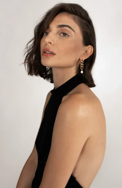 St. Moran Freshwater Pearl Chain Drop Earrings In White