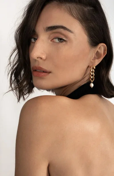 St. Moran Freshwater Pearl Chain Drop Earrings In White