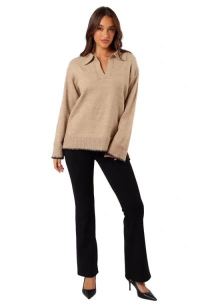 Petal And Pup Petal & Pup Elise Blanket Stitch Johnny Collar Sweater In Nude
