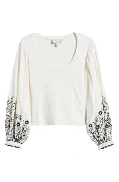 Shop Cleobella Ruthie Embroidered Mix Media Balloon Sleeve Top In Ivory/black