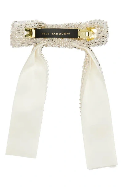 Shop Lele Sadoughi Margot Beaded Bow Barrette In Silver