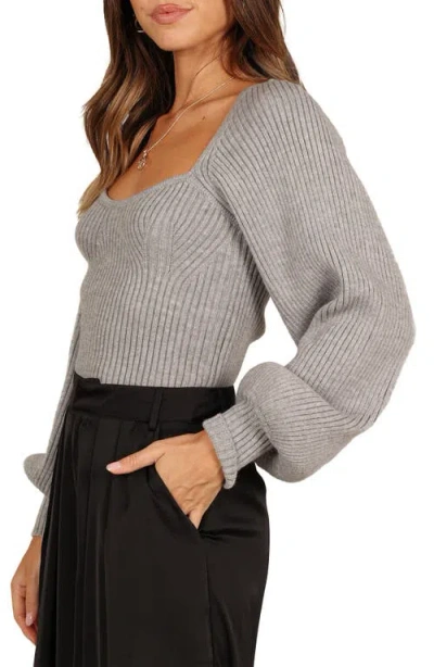 Petal And Pup Petal & Pup Gia Sweetheart Neck Rib Sweater In Gray