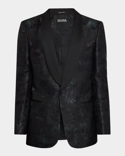 Zegna Jacquard Satin Blazer In Dk Gry Sld