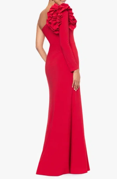 Xscape Evenings Ruffle One-shoulder Gown In Red
