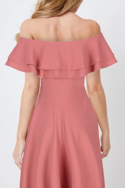 Creea The Label Off The Shoulder Ruffle Midi Dress In Rust
