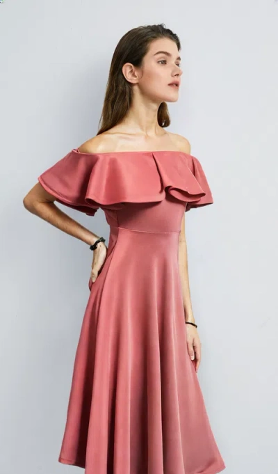 Creea The Label Off The Shoulder Ruffle Midi Dress In Rust