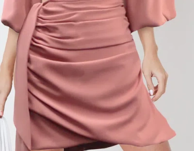 Creea The Label Puff Sleeve Asymetrical Neckline Mini Dress In Rust