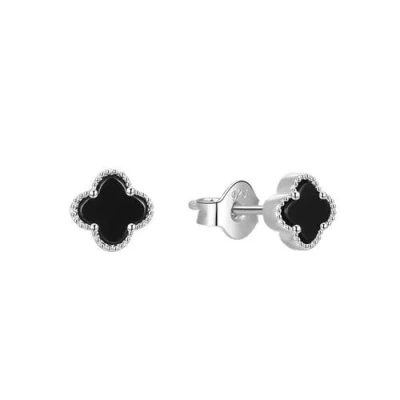 Donatello Gian Sterling Silver Onyx Clover Earrings In Silver