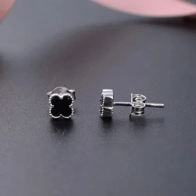 Donatello Gian Sterling Silver Onyx Clover Earrings In Silver