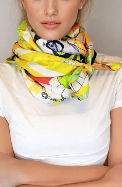 Jessie Zhao New York Women's Yellow / Orange Silk Scarf In Yellow Of Wonderful World Once Upon A Time In Yellow