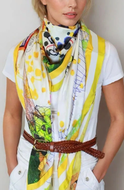 Jessie Zhao New York Women's Yellow / Orange Silk Scarf In Yellow Of Wonderful World Once Upon A Time In Yellow