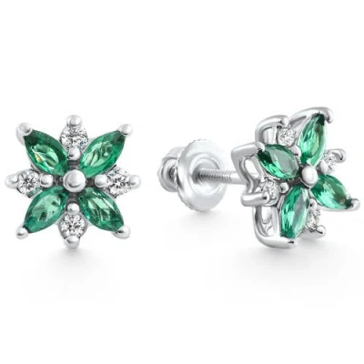 Bliss Diamond .60ct Petal Green Emerald Diamond Earrings 14k White Gold Lab Grown Screw Back In 14k White Gold