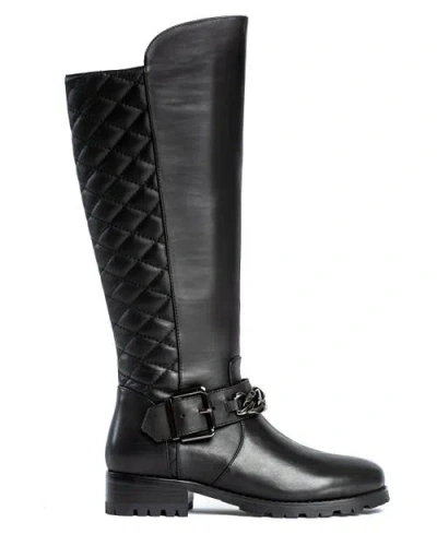 Allegra James Women's Libby Black Leather Knee High Comfortable Work Evening Biker Boot In Black