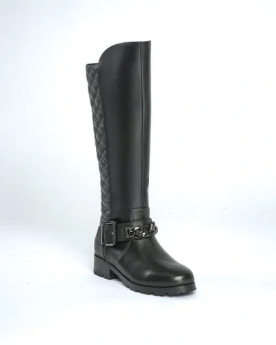 Allegra James Women's Libby Black Leather Knee High Comfortable Work Evening Biker Boot In Black