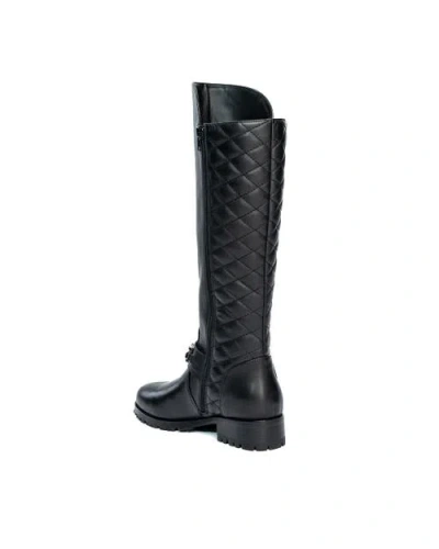 Allegra James Women's Libby Black Leather Knee High Comfortable Work Evening Biker Boot In Black