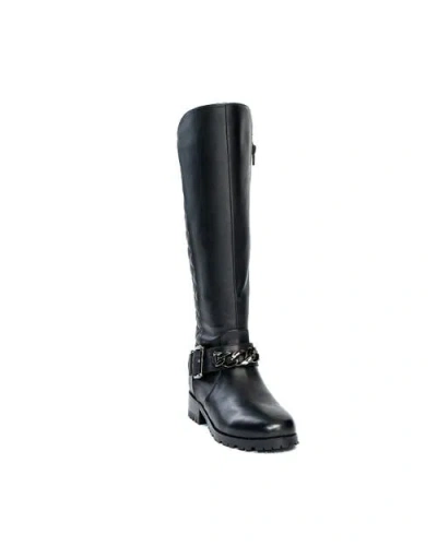 Allegra James Women's Libby Black Leather Knee High Comfortable Work Evening Biker Boot In Black