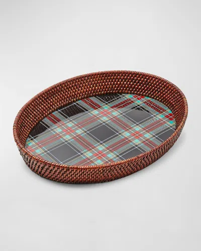 MACKENZIE-CHILDS TARTAN RATTAN SMALL SERVING TRAY 