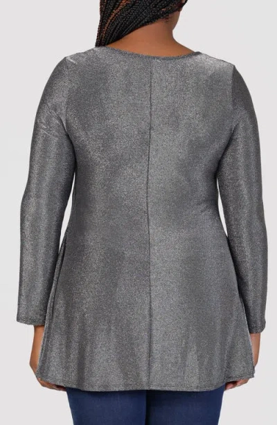 24seven Comfort Apparel Metallic Tunic Top In Silver
