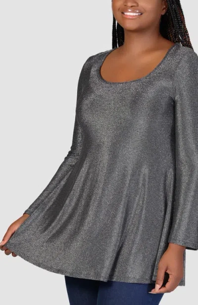 24seven Comfort Apparel Metallic Tunic Top In Silver