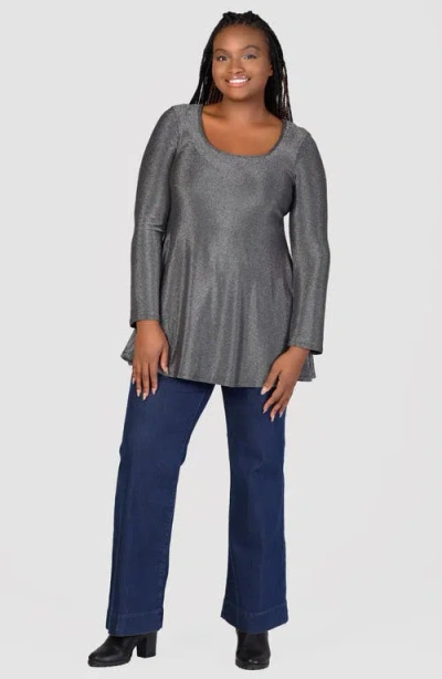 24seven Comfort Apparel Metallic Tunic Top In Silver