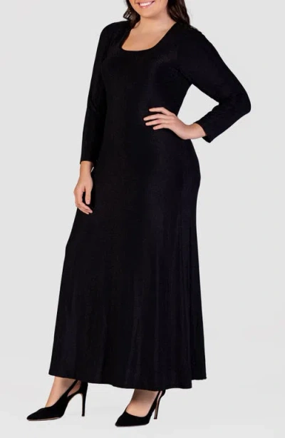 Shop 24seven Comfort Apparel Shimmer Knit Long Sleeve Maxi Dress In Black