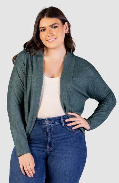 24seven Comfort Apparel Plus Size Open Front Long Bolero Cardigan Sweater In Hunter