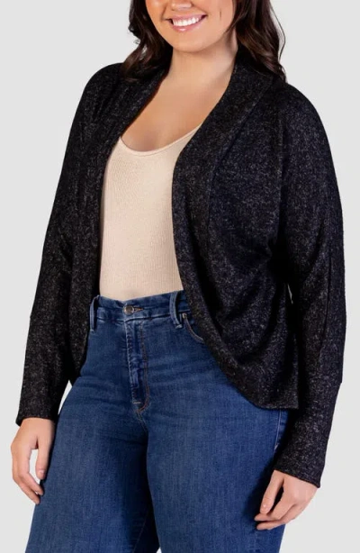 24seven Comfort Apparel Plus Size Open Front Long Bolero Cardigan Sweater In Black