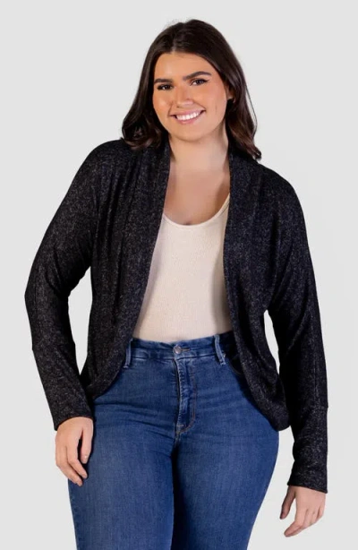 24seven Comfort Apparel Plus Size Open Front Long Bolero Cardigan Sweater In Black
