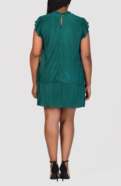 24seven Comfort Apparel Petite Ruffle Cap Sleeve Pleated Tiered Mini Dress In Hunter