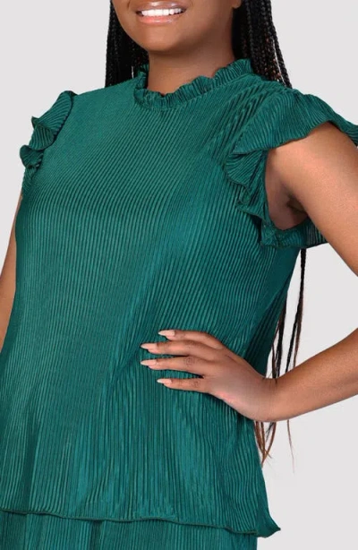 24seven Comfort Apparel Petite Ruffle Cap Sleeve Pleated Tiered Mini Dress In Hunter