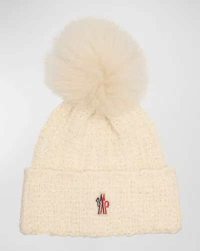 Moncler Wool-blend Beanie With A Shearling Pom In Natural
