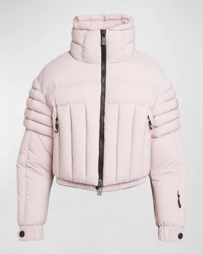 Moncler Flims Cropped Puffer Bomber Jacket In Pastel Pink