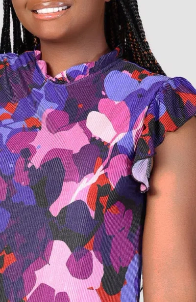 24seven Comfort Apparel Abstract Floral Tiered Knit Minidress In Purple Multi