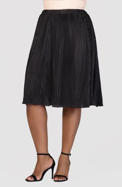 24seven Comfort Apparel Plus Size Elastic Waistband Party Midi Skirt In Black