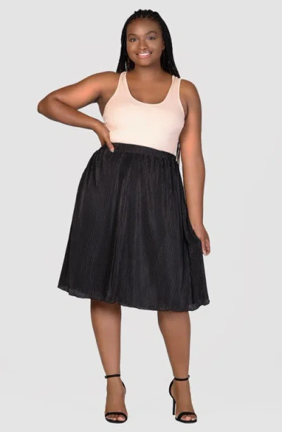 24seven Comfort Apparel Plus Size Elastic Waistband Party Midi Skirt In Black