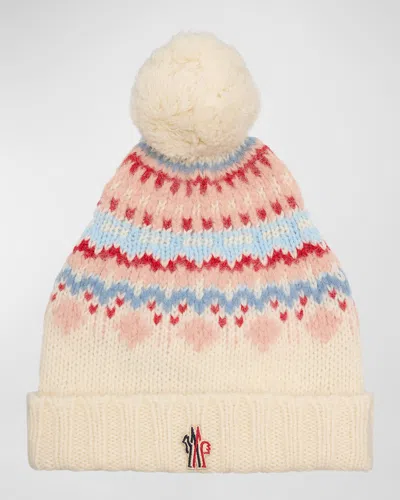 Moncler Wool-blend Beanie With A Shearling Pom In Natural