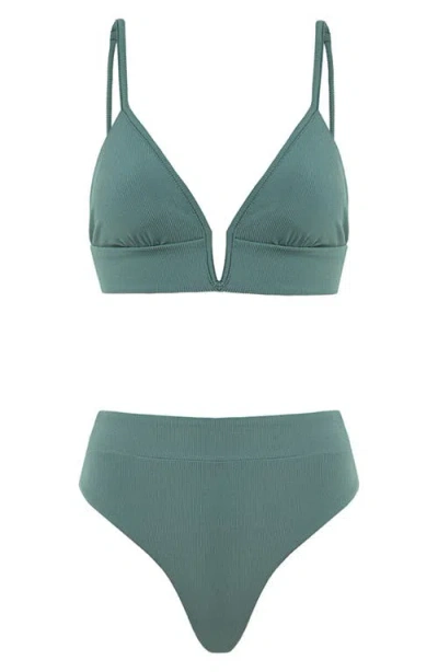 Maaji Eucalyptus Green Parade Reversible Triangle Bikini Top In Green