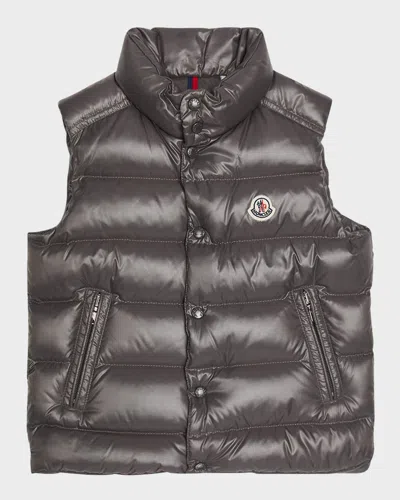 Moncler Boy's Tib Logo Quilted Vest In Charcoal