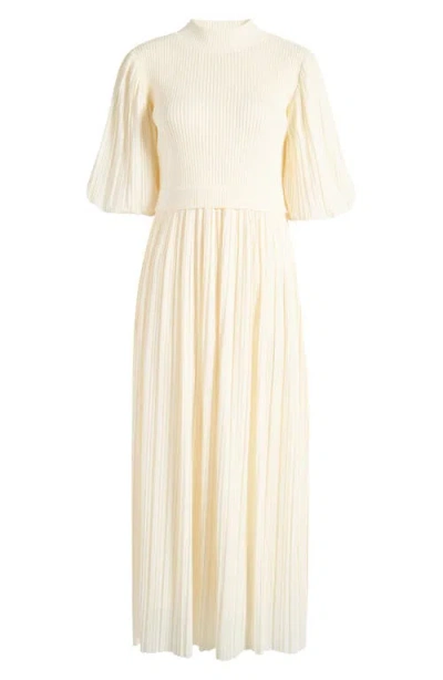 English Factory Mixed Media Pleated Dress In Cream