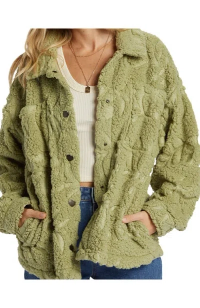 Shop Billabong Sundown High Pile Fleece Snap-up Jacket In Avocado