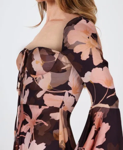 Creea The Label Floral Square Neck Bell Sleeve Mini Dress In Dusky Bloom