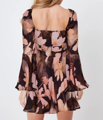 Creea The Label Floral Square Neck Bell Sleeve Mini Dress In Dusky Bloom