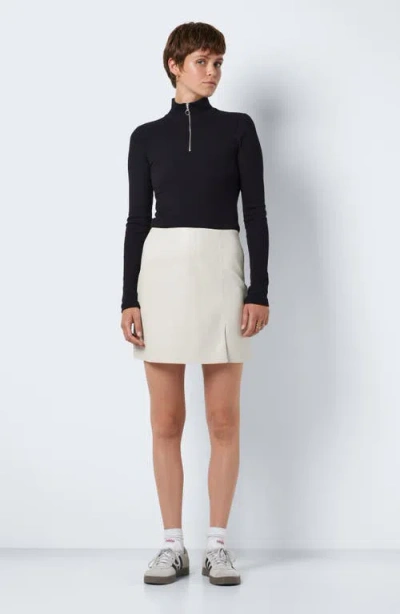 Noisy May Clara Faux Leather Miniskirt In Moonbeam