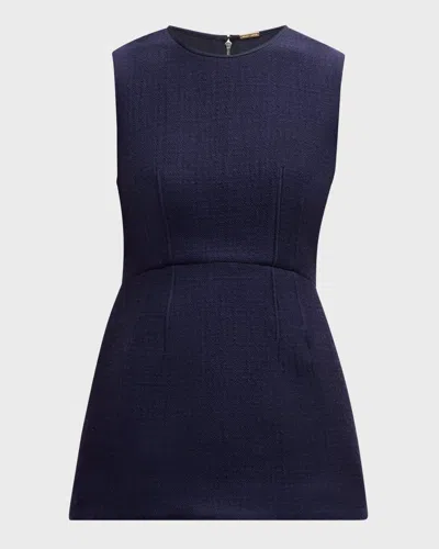 Shop Adam Lippes Sleeveless Toile De Laine Peplum Top In Navy