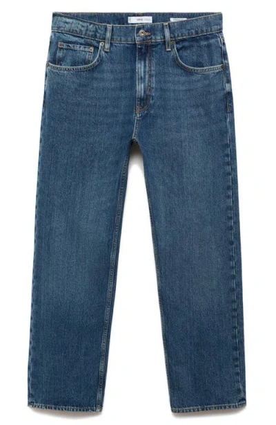 Mango Crop Tapered Jeans In Dark Blue